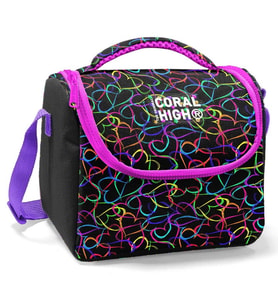 Coral High Thermo Beslenme Çantası - Kız Çocuk, Kalp Baskılı Siyah Pembe