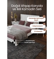 Hüma Model Dikey Başlıklı Masif Ahşap Karyola ve 2 Adet Komodin Kolay Kurulum Fırınlanmış İthal Sibirya Çamı 90x190 Yatak Uyumlu 2 Adet Komodin