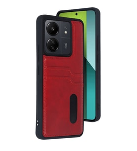 Redmi 13C Kılıf Sara Kartvizitli Deri Kılıf - Kırmızı