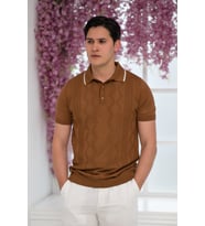 Slimfit Kolları Lastikli Likralı Desenli Polo Yaka Triko T-shirt