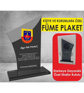 Füme Kristal Plaket - Kişi ve Kurumlara Özel + Darbeye Dayanıklı Strafor Kutu İle Gönderilecektir
