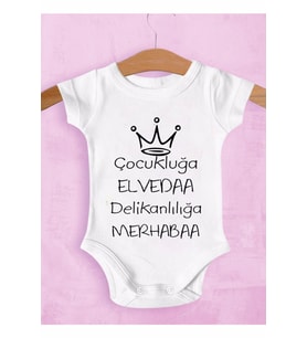 Unisex Bebek Beyaz Çocukluğa Elveda Delikanlılığa Merhaba Zıbın