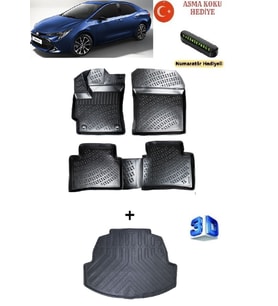 Toyota Corolla Sedan 2018 Sonrası Uyumlu 3D Havuzlu Paspas ve Bagaj Havuzu Seti ASMA KOKU VE NUMARATÖR HEDİYELİ