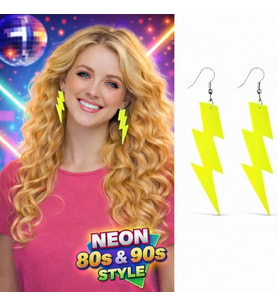80’ler 90&amp;#39;lar Retro Neon Sarı Şimşek Küpe 10 cm