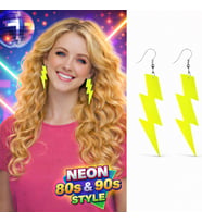 80’ler 90&amp;#39;lar Retro Neon Sarı Şimşek Küpe 10 cm
