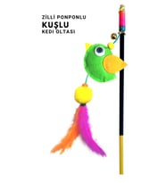 Kuşlu Ponponlu Zilli Kedi Oltası