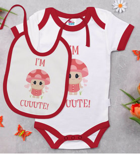 Cute Tasarımlı Kırmızı Bebek Body Zıbın ve Mama Önlüğü Hediye Seti-2