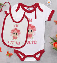 Cute Tasarımlı Kırmızı Bebek Body Zıbın ve Mama Önlüğü Hediye Seti-2