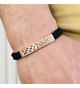 Gümüş Erkek Bileklik,14k Rose Altın Kaplama,Işıltı Desen El Örgüsü Bileklik,Şık Hediye