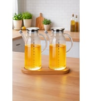 Kapris 2 Adet Bambu Standlı Metal Kapaklı Yağlık 1000 Ml GLA-03