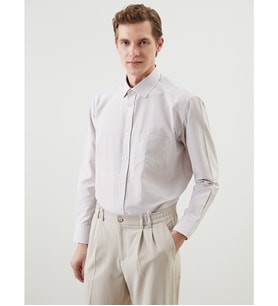 LCW BUSINESS Bej Regular Fit Uzun Kollu Ekose Poplin Erkek Gömlek