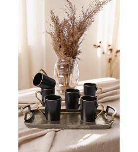 Keramika Mat Siyah Gold File Zen Kupa 8 Cm 6 Adet 956