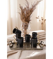 Keramika Mat Siyah Gold File Zen Kupa 8 Cm 6 Adet 956
