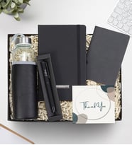Kişiye Özel Defter & Deri Kılıflı 500 Ml Su Matarası & Mat Roller Kalem & Dikişli Mini Not Defteri Hediye Seti (Siyah)