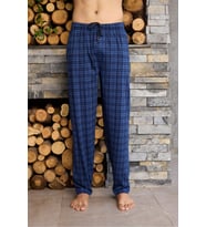 %100 Pamuk Bordo Ekoseli Pijama Altı - Battal Beden Rahatlığı (3XL-6XL) (İndigo)