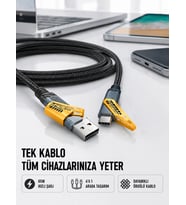 Örgülü Tasarım 4’ü 1 Arada USB-C Lightning Hızlı Şarj Kablosu