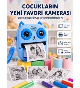 Anında Baskılı Çocuk Fotoğraf Makinesi Termal Yazıcılı Selfie Kamerası
