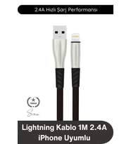 #Lightning S89 Lightning Kablo 1M 2.4A iPhone Uyumlu Metal Uçlu Naylon Örgü Yassı Tasarım Hızlı Şarj