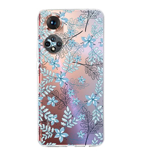 PrintiFy Huawei Honor 50 Uyumlu Kamera Korumalı Floral Mavi Tasarımlı Şeffaf Silikon Kılıf