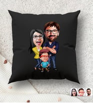 BK Gift Kişiye Özel Aile Karikatürlü Premium Kumaş Siyah Kırlent Yastık, Ev Hediyesi, Ev Dekorasyonu, Kişiselleştirilmiş Yastık, Dekoratif Hediye (Model 1)