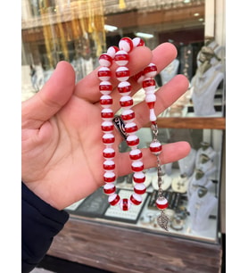 Kırmızı Beyaz Taraftar Toz Kehribar Tesbih