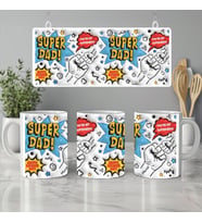 Süper Baba Kişiye Özel Bardak Hediyesi, Babalara Özel İsimli Kupa, Tek Çocuk, 330ml, Beyaz (Doğal Beyaz)