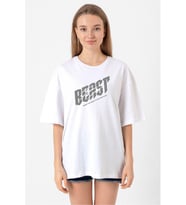 Mr Beast Make The World Beyaz Kadın Oversize Tshirt