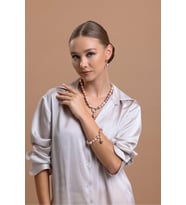Halka Kilitli Multicolor Barok Doğal İnci Küpe Kolye Bileklik Üçlü Set (Rose)