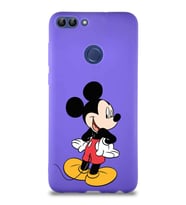 Huawei P Smart Soft Premier Kapak Mickey Mouse-D Tasarımlı Silikon Kılıf - Mor (Şeffaf)