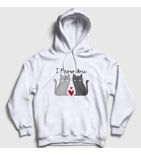 Presmono Unisex Beyaz I Meow You Kedili Sevgili Kapüşonlu Sweatshirt 458747tt