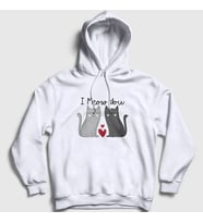 Presmono Unisex Beyaz I Meow You Kedili Sevgili Kapüşonlu Sweatshirt 458747tt