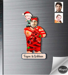 Kişiye Özel Yılbaşı Baba Çocuk Ahşap Magnet -2