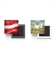 Buzdolap Magnetleri - Letonya Bayrağı ve Riga Retro Tema - 2'li Set Magneti