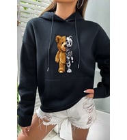 Unisex Boys Bear Baskılı Sweatshirt (Siyah)