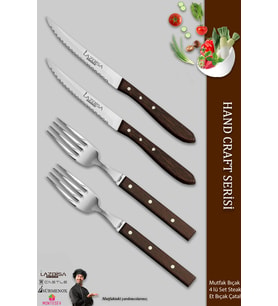 Lazbisa Hand Caft Serisi Steak Et Yemek Kahvaltı Çatalı 4 Lü Set Mutfak Bıçak Seti ( Mtf-063 )