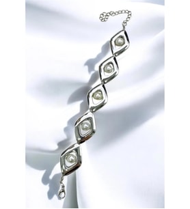 METALİZE İNCİ BAKLAVA CHOKER TASMA BİLEKLİK (Krem)