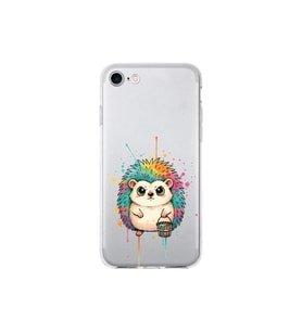 iPhone 8 ile Uyumlu Splash Kirpi Tasarımlı Şeffaf Silikon Kılıf