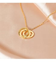 Aileye Özel 3 İsimli Halka Model 24 Ayar Has Altın Kaplama Gümüş Kolye (Gold)