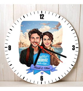 Sevgiliye Hediye Kişiye Özel Vapurda Aşk Karikatürlü Duvar Saati