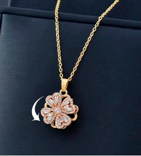 Gold Zirkon Taşlı Hareketli Dönen Yonca Kolye