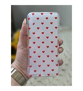 Iphone XS MAX Uyumlu Kırmızı Kalp Tasarımlı Şeffaf Telefon Kılıfı