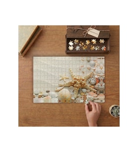 Deniz Kabukları - Deniz Yıldızı - Kumsal Tasarımı 240 parça Ahşap Puzzle Ahşap Kutuda MP06263