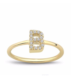 Harf Altın Yüzük Taşlı Gold (Çok Renkli)