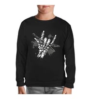 Skeleton Hand Holding Drumsticks Siyah Çocuk Sweatshirt