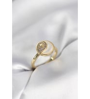 Ay Yıldız Model Gold Renk Zirkon Taşlı Kadın Yüzük TJ-BYK3995