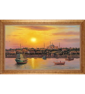 Çerçeveli Paspartulu Manzara Tablo ah893 (Gold)