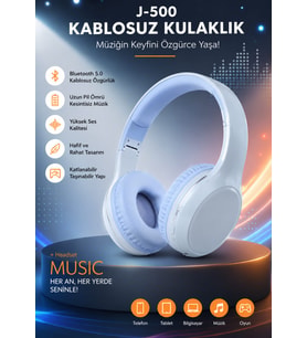 J500 MAVİ RENK BLUETOOTH KAFA ÜSTÜ KULAKLIK