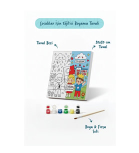 23 Nisan Temalı Çocuk Boyama Tuvali – Şövalesiz Boya Seti 20x20