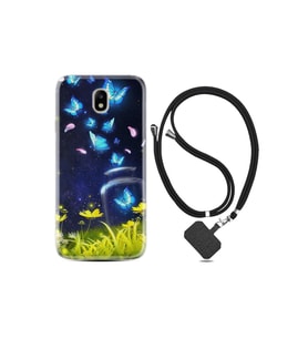 Galaxy J7 Pro Uyumlu Kılıf Desenli Silikon + Şarj Kulaklık Koruyucusu Neon Butterflys 1309