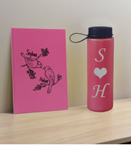BK Gift Sevgiliye Özel İsimli Pembe Defter ve Fuşya Cam Matara Hediye Seti-11, Sevgiliye Hediye, Sevgililer Günü, Yeni İş Hediyesi